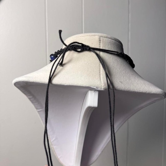 Handmade Macrame Sea Glass Necklace Black Cord Lapis Lazuli Quartz Boho Pendant - Picture 6 of 8